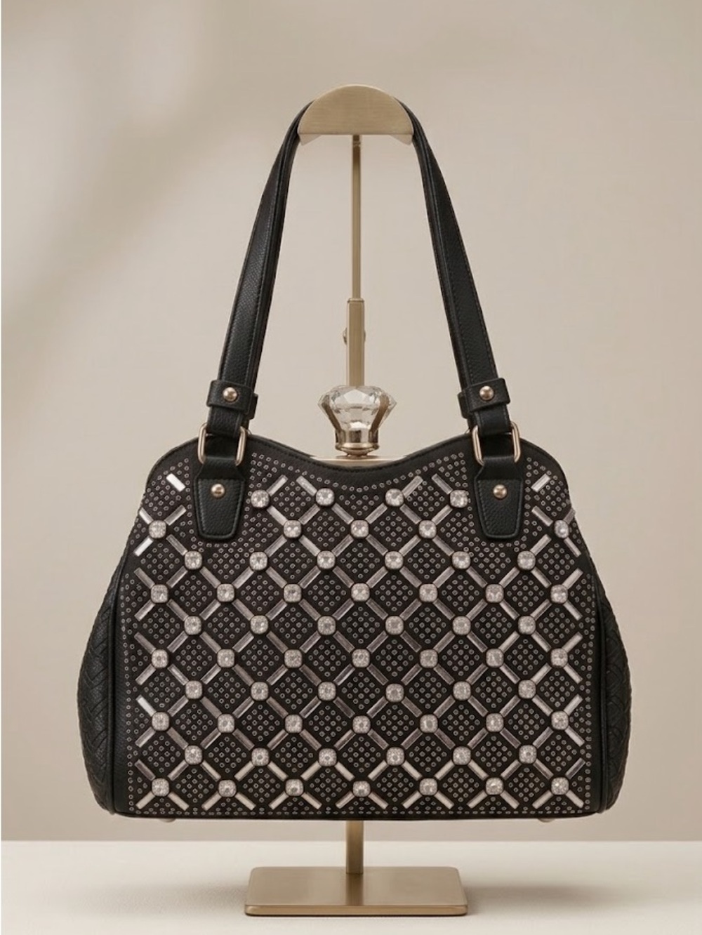 Rhinestone Embellished Satchel / Shoulder Bag EUC